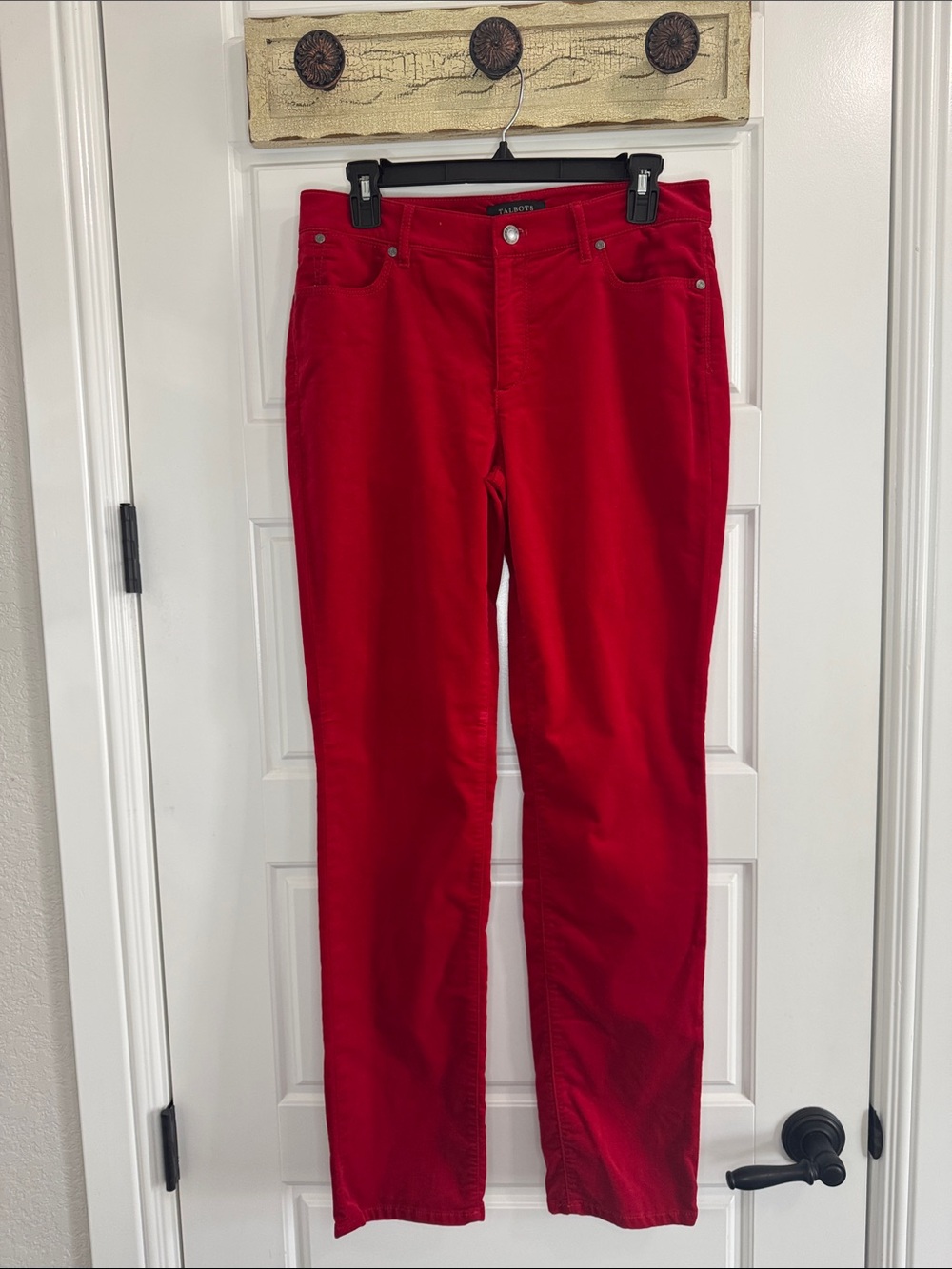 💕 Talbots Vibrant Red Velveteen Straight Leg 5-Pocket Pants Size 6 ✨